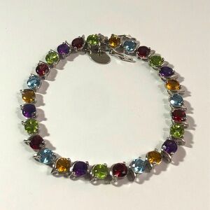 COPY- NIB Natural 24.50 Ct Rainbow Gemstones Sterling Silver Wavy Bracelet